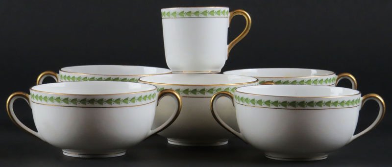 Five (5) T&V Limoges Porcelain Cream Soup Cups. NO: Five (5) T&V Limoges Porcelain Cream Soup Cups. NO Saucers. Signed. Good Condition. Measures 2 Inches Tall and 5-1/4 Inches Wide. Shipping $35.00