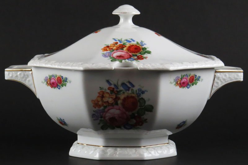 Large Rosenthal Porcelain Covered Soup Tureen. Maria: Large Rosenthal Porcelain Covered Soup Tureen. Maria Floral Pattern. Signed. Nick to Edge of Bowl. Chip to Edge of Lip or else Good Condition. Measures 7-1/2 Inches Tall and 12 Inches Handle to Handle