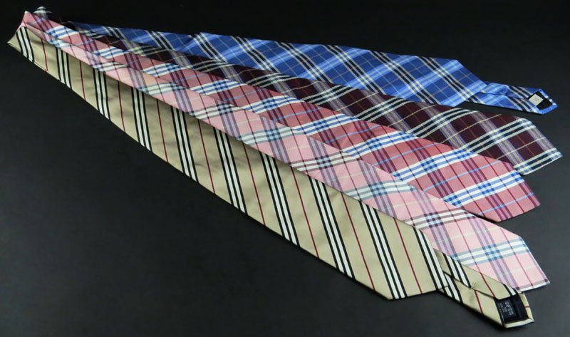 Five (5) Burberry Mens Ties. Each Signed. Good Used: Five (5) Burberry Mens Ties. Each Signed. Good Used Condition, One (1) with Miniscule Stain. Shipping $20.00