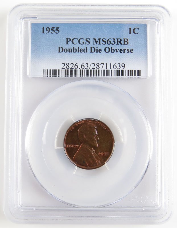 PCGS 1955 Double Die Obverse Lincoln Penny MS63RB: PCGS 1955 Double Die Obverse Lincoln Penny MS63RB Graded and Slabbed. These Coins ARE NOT Professionally Graded, We DO NOT Grade Coins, Please Request Enough Photos and/or Information to Make your Own