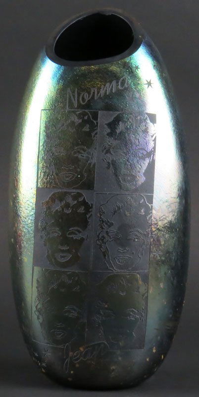 Brioni Norman Jean Art Glass Vase. Has Original Sticker: Brioni Norman Jean Art Glass Vase. Has Original Sticker Under Base. Good Condition. Measures 12-1/2 Inches by 6-1/4 Inches Wide. Shipping $35.00