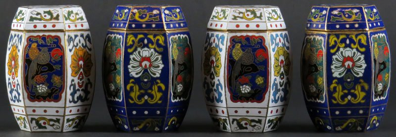 Two (2) Pair of 20th Century Chinese CloisonnÃ© Boxes: Two (2) Pair of 20th Century Chinese CloisonnÃ© Boxes in the Shape of Garden Seats. Unsigned. Good Condition or Better. Measures 3-1/2 Inches Tall. Shipping $20.00