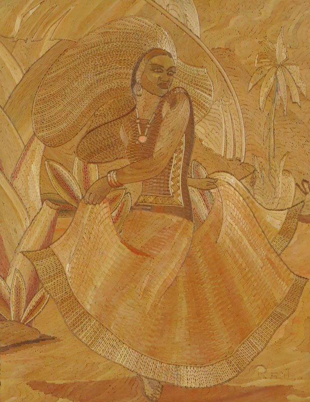 Very Unusual Straw Painting "Island Girl" Signed Raul: Very Unusual Straw Painting "Island Girl" Signed Raul Lower Right. Very Good Condition. Frame Measures 24-1/2 Inches by 22-1/2 Inches Wide. Shipping $85.00