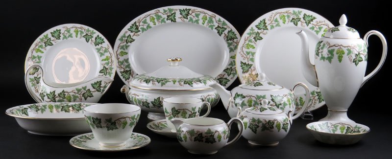 Eighty One (81) Piece Wedgwood England Porcelain Dinner: Eighty One (81) Piece Wedgwood England Porcelain Dinner Service for Twelve (12) in the "Santa Clara #4114" Pattern. Service Includes: 13 Dinner Plates, Measuring 10-3/4 Inches, 12 Salad Plates, 12 Bre