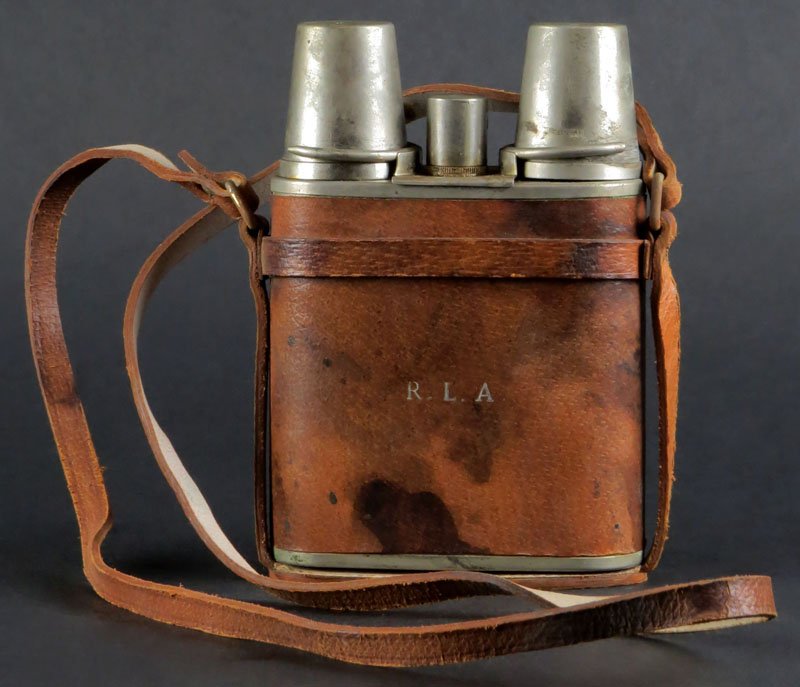 Tin Lined Portable Flask with Two (2) Shot Glasses.: Tin Lined Portable Flask with Two (2) Shot Glasses. Signed Under Base Illegible. Good Antique Condition. Measures 5-3/4 Inches by almost 4 Inches Wide. Shipping $20.00