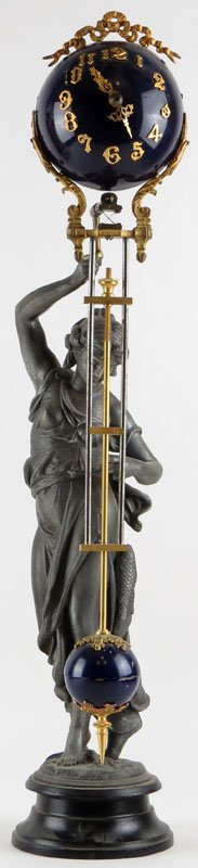 White Metal Swinger Clock with Mismatched Swinging: White Metal Swinger Clock with Mismatched Swinging Movement. Unsigned. Minute Hand Tip Broken off. Measures about 25-3/4 Inches Tall. Shipping $60.00