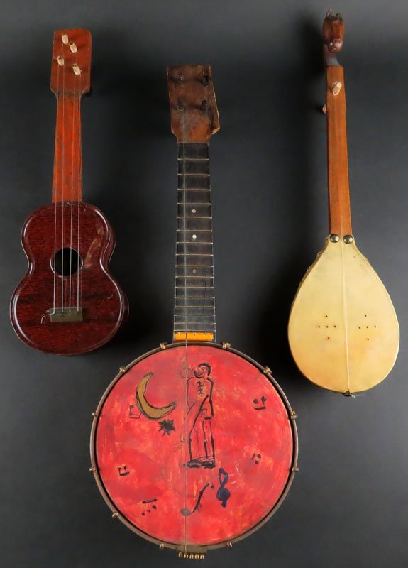 Three (3) Old Stringed Instruments. As Is Condition.: Three (3) Old Stringed Instruments. As Is Condition. Please Examine This Lot Carefully Before Bidding. Banjo Measures 21 Inches. Shipping $30.00