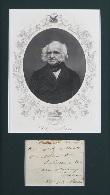 Martin Van Buren (1782-1862) 8th President of the: Martin Van Buren (1782-1862) 8th President of the United States. Partial Letter/Note and Signature. Stains. Framed. Mounted with No Glass. Frame Measures 16-3/4 Inches by 10-3/8 Inches Wide. Shipping 
