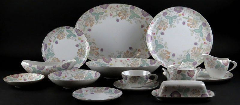 129 Piece Sango Porcelain Dinner Service for Sixteen: 129 Piece Sango Porcelain Dinner Service for Sixteen (16) in "Fantasia" Pattern. Service Includes: 16 Dinner Plates Measuring 10-1/2 Inches Diameter, 8 Salad Plates, 16 Bread Plates, 16 Soup Bowls, 16