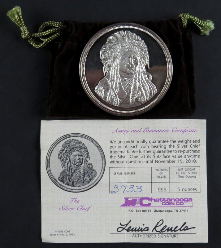 $50 Running Antelope The Silver Chief 5.00 Try Ounce: $50 Running Antelope The Silver Chief 5.00 Try Ounce .999+ Fine Silver Round with COA. Good condition. Shipping $20.00