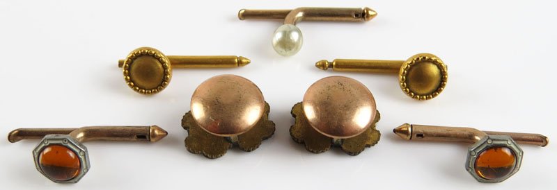 Vintage Pair of Mixed Metal Studs, Shirt Tuxedo Buttons: Vintage Pair of Mixed Metal Studs, Shirt Tuxedo Buttons together with a Pair of Rolled Gold, a pair of Unsigned Studs and a Single Rolled Gold Stud. Total of Seven (7) Studs. Some Signed. Shipping $10