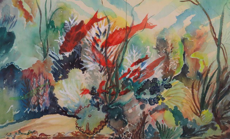 Gertrude Borenstein (Perlman) (1905-1994) Watercolor: Gertrude Borenstein (Perlman) (1905-1994) Watercolor "Untitled" Signed Lower Left. Good Condition. Frame Measures 15 Inches by 21-1/4 Inches. Shipping $75.00