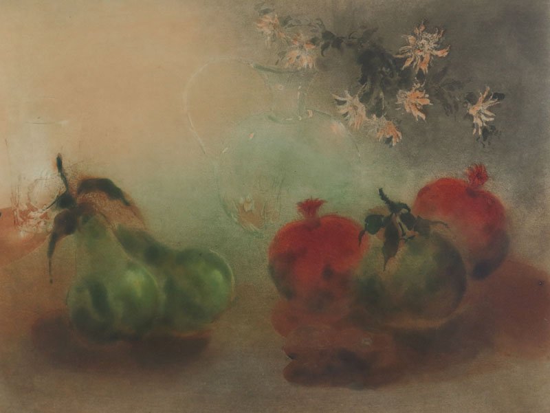 Kaiko Moti Indian (1921-1989) Etching "Sur Ma Table": Kaiko Moti Indian (1921-1989) Etching "Sur Ma Table" Signed Lower Right and Limited Edition 15/250 Lower Left. Gallery Label en Verso. Good Condition. Frame Measures 22-1/2 Inches by 26 Inches. Shippi