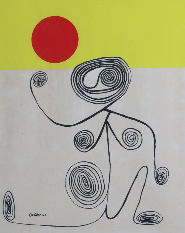 Alexander Calder American (1898-1976) "Untitled" Print.: Alexander Calder American (1898-1976) "Untitled" Print. Circa 1944. Signed Lower Left within Block and Dated '44. Good Condition. Frame Measures 14-1/4 Inches by 11-1/4 Inches. Shipping $50.00