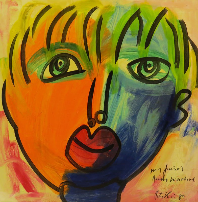 Peter Robert Keil Germany-American (born1942- ) Oil on: Peter Robert Keil Germany-American (born1942- ) Oil on Canvas "Andy Warhol" Circa 1989. Signed Lower Right. Good Condition. Frame Measures 39-3/4 Inches by 39-1/4 Inches. We Will Not Ship This Item In