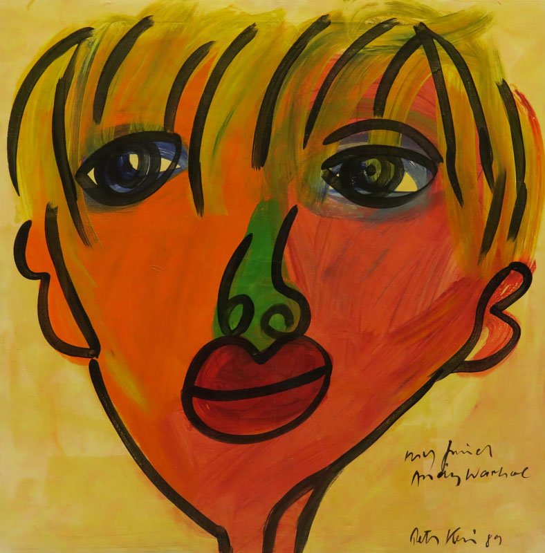 Peter Robert Keil Germany-American (born1942- ) Oil on: Peter Robert Keil Germany-American (born1942- ) Oil on Canvas "Andy Warhol" Circa 1989. Signed Lower Right. Good Condition. Frame Measures 39-3/4 Inches by 39-1/4 Inches. We Will Not Ship This Item In