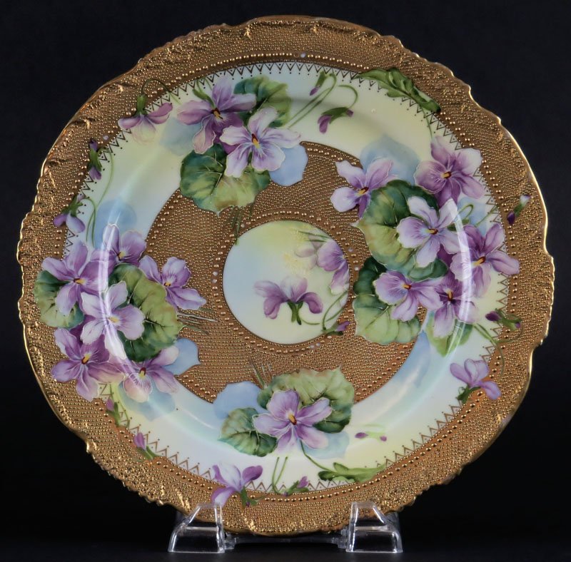 Japanese Nippon Hand Painted and Jeweled Plate with: Japanese Nippon Hand Painted and Jeweled Plate with Gilt Decoration. Good Condition. Measures 10 Inches Diameter. Shipping $20.00