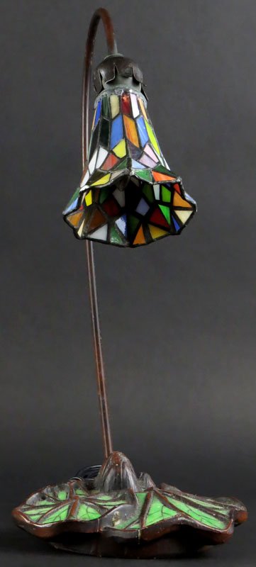 Art Deco Style Decorative Spelter and Art Glass Lamp. U: Art Deco Style Decorative Spelter and Art Glass Lamp. Unsigned. Good Condition and NOT in Working Order Light Fixture may need Tightening or Adjustment. Measures 17-5/8 Inches Tall and 13-1/2 Inches L