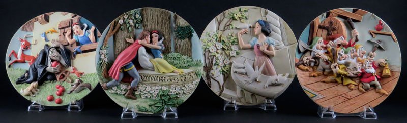 Collection of Four (4) Disney's Snow White Collectors: Collection of Four (4) Disney's Snow White Collectors Plates with Wall Mountings. Signed. Good Condition. One Plate Measures 8-3/8 Inches Diameter. Shipping $30.00