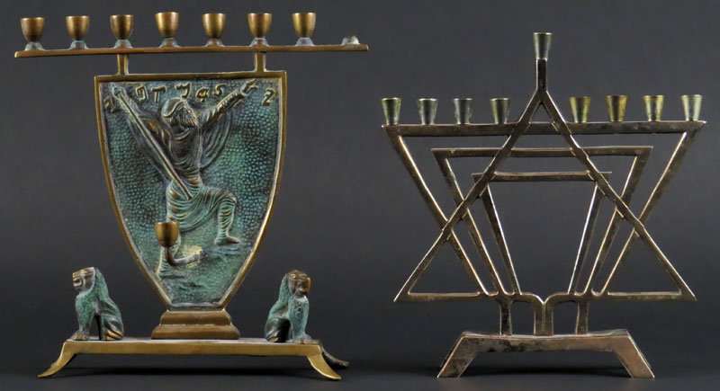 Two (2) Vintage Menorahs. Unsigned. One (1) Missing: Two (2) Vintage Menorahs. Unsigned. One (1) Missing Candle Holder or else Good Condition, May Need some Tightening. Taller Measures 8-1/8 Inches Tall and 8 Inches Wide. Shipping $20.00