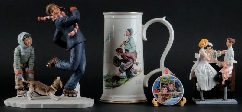 Four (4) Norman Rockwell-Related Porcelain Items.: Four (4) Norman Rockwell-Related Porcelain Items. Signed. Good Condition. Largest Item Measures 9 Inches Tall and 7 Inches Wide. Shipping $55.00