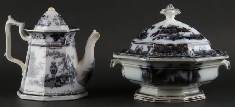 19th Century W. Adams and Sons England Coffee Pot.: 19th Century W. Adams and Sons England Coffee Pot. Signed. Finial Broken off and Replaced together with Associated Ironstone Bowl with Cover Unsigned Good Condition. Coffee Pot Measures 8 Inches Tall.