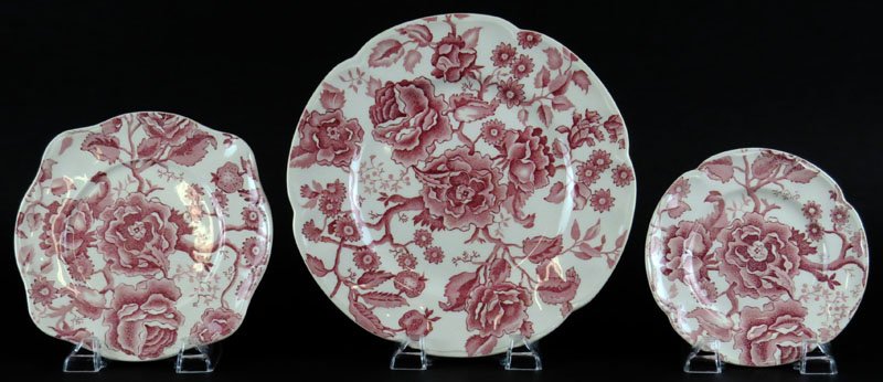 Forty (40) Piece Partial Johnson Brothers England: Forty (40) Piece Partial Johnson Brothers England Porcelain Dinner Service in the "English Chippendale" Pattern. Service Includes: 13 Dinner Plates Measuring 10 Inches Diameter, 14 Salad Plates and 13