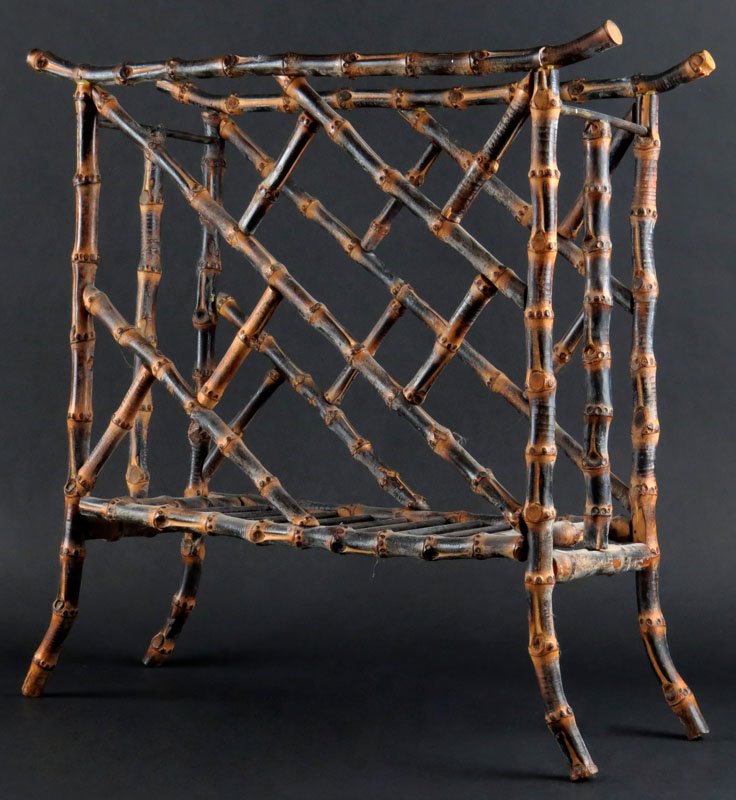Vintage to Antique Bamboo Magazine Rack. Unsigned. Good: Vintage to Antique Bamboo Magazine Rack. Unsigned. Good Condition. Measures 17-1/4 Inches by 17-1/4 Inches. Shipping $40.00
