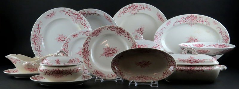 Fifty-Six (56) Piece Keller & Guerin Maintenon: Fifty-Six (56) Piece Keller & Guerin Maintenon Luneville Porcelain Dinner Service, Circa 19th Century. Service Includes: 28 Plates, 8 Inches Diameter, One with Chip; 16 Plates, 9 Inches Diameter, one 