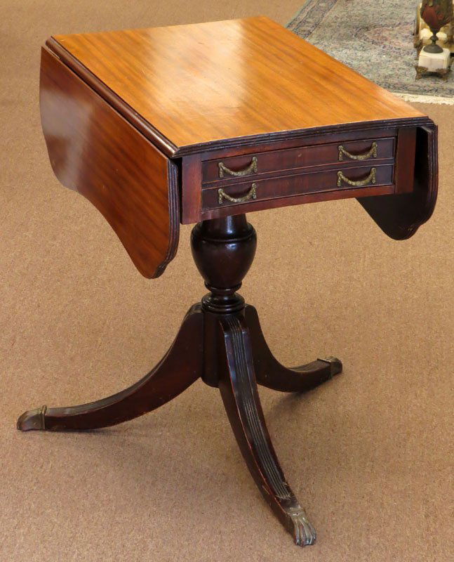 Mahogany Duncan Phyfe Pembroke Table with Gilt Bronze: Mahogany Duncan Phyfe Pembroke Table with Gilt Bronze Mounts. Good Condition. Measures 30-1/2 Inches Tall and 19 Inches Wide in a Closed Position. We Will Not Ship This Item In-House Due to Its Size,