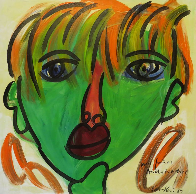 Peter Robert Keil Germany-American (born1942- ) Oil on: Peter Robert Keil Germany-American (born1942- ) Oil on Canvas "My Boyfriend Andy Warhol" Circa 1989. Signed Lower Right. Good Condition. Frame Measures 39-3/4 Inches by 39-1/4 Inches. We Will Not Ship
