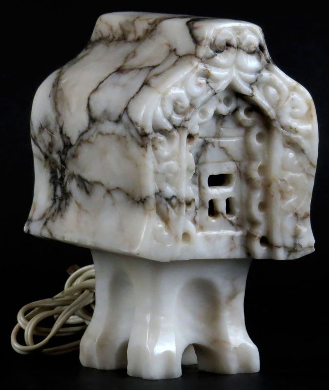 Electrified Alabaster and Marble Boudoir Light.: Electrified Alabaster and Marble Boudoir Light. Unsigned. Good Condition. Measures 6-1/4 Inches Tall, 3-3/4 Inches Long and 3-3/4 Inches Depth. Shipping $20.00