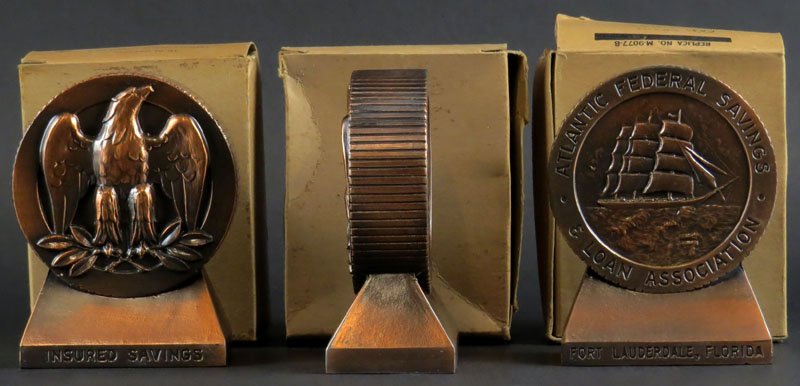 Three (3) Banthrico Coin Banks in Original Boxes.: Three (3) Banthrico Coin Banks in Original Boxes. Signed Replica Number M9077B on Box. Bank Box Measures 5-1/2 Inches by 4 Inches. Shipping $20.00