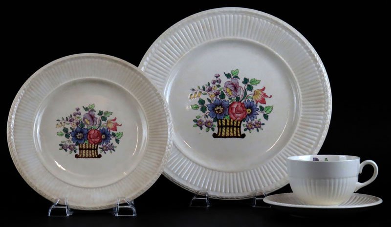 Twenty Three (23) Piece Wedgwood Edme "Borrowdale": Twenty Three (23) Piece Wedgwood Edme "Borrowdale" Partial Dinner Service Including: 7 Dinner Plates, 6 Salad Plates 4 Cups and 6 Saucers. Signed. Discoloration. Shipping $75.00