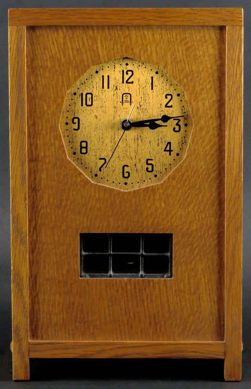 Contemporary Stickley Wooden Clock with Battery: Contemporary Stickley Wooden Clock with Battery Movement. Signed Under Base. Good Condition. Measures 13-1/2 Inches Tall and 8-1/2 Inches Wide. Shipping $45.00