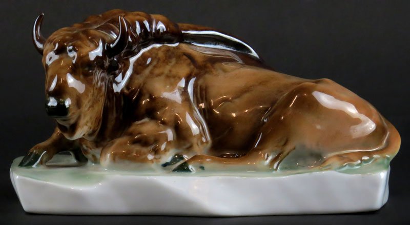 Zsolnay Hungary Porcelain Bison Buffalo Figure. Signed.: Zsolnay Hungary Porcelain Bison Buffalo Figure. Signed. Good Condition. Measures 4-1/4 Inches Tall and 8-1/8 Inches. Shipping $20.00