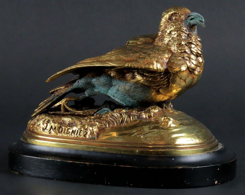 Jules Moigniez French (1835-1894) Bronze Sculpture: Jules Moigniez French (1835-1894) Bronze Sculpture Mounted on Wooden Base "Untitled" Signed. Looks to Have Been Re-Patinated, Has Two (2) Areas of Corrosion. Measures 4-3/4 Inches Tall and Base Measur