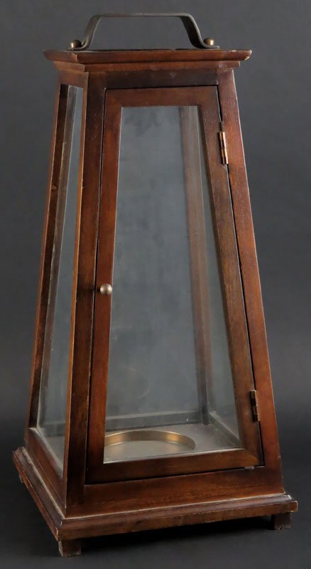 Antique Copper and Glass Arts & Craft Ships Candle: Antique Copper and Glass Arts & Craft Ships Candle Holder. Unsigned. Good Condition. Measures 24 Inches Tall and 11 Inches Square at Base. Shipping $100.00