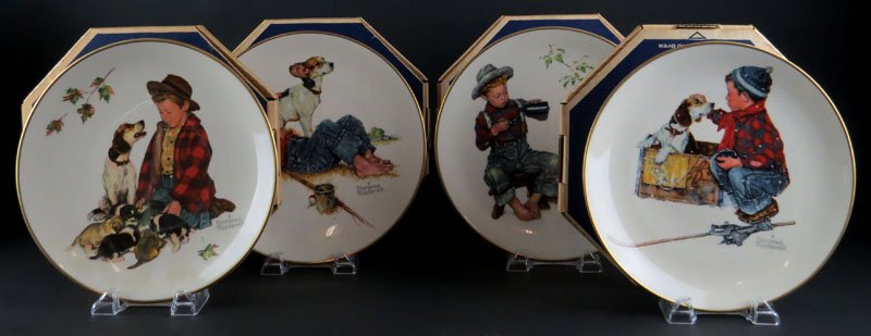 Four (4) Norman Rockwell Porcelain Four Seasons 1971: Four (4) Norman Rockwell Porcelain Four Seasons 1971 Limited Edition Collectors Plates in Original Boxes. Signed. Good Condition. Measures 1 Inch Tall and 11 Inch Diameter. Shipping $50.00