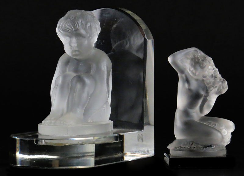 Two (2) Czech Glass Lalique Style Figures Each Glued to (1 of 1)