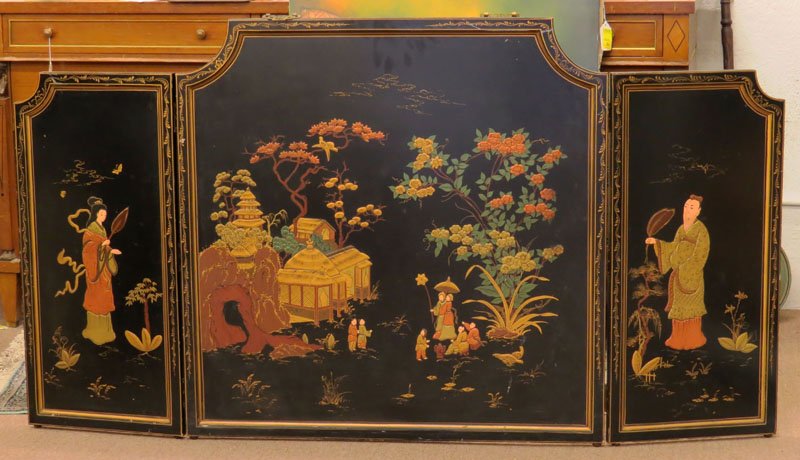 Large Vintage Chinese Lacquer Three (3) Panel Screen. (1 of 1)