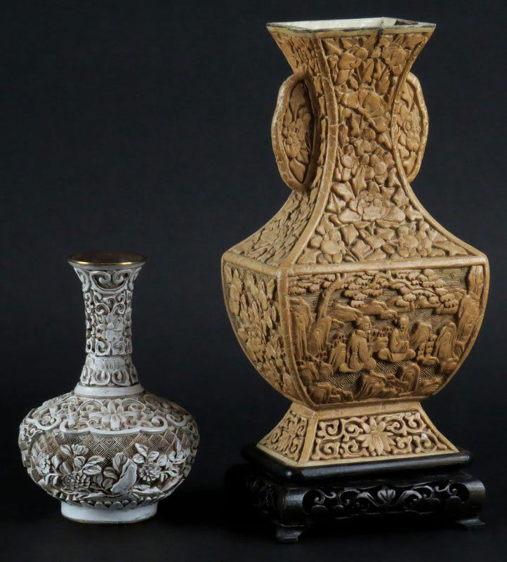 Two (2) Chinese Lacquer Cinnabar Vases. One (1) Signed (1 of 1)