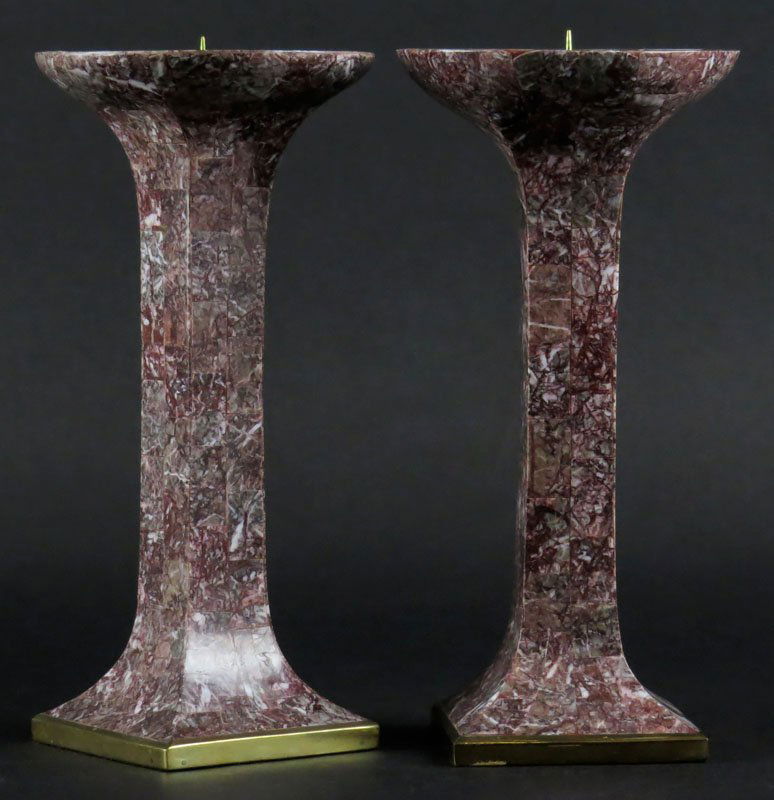 Pair of Mid Century Karl Springer Faux Marble Pricket (1 of 1)