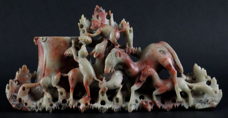 19/20th Century Chinese Carved Soapstone Vase Featuring (1 of 1)