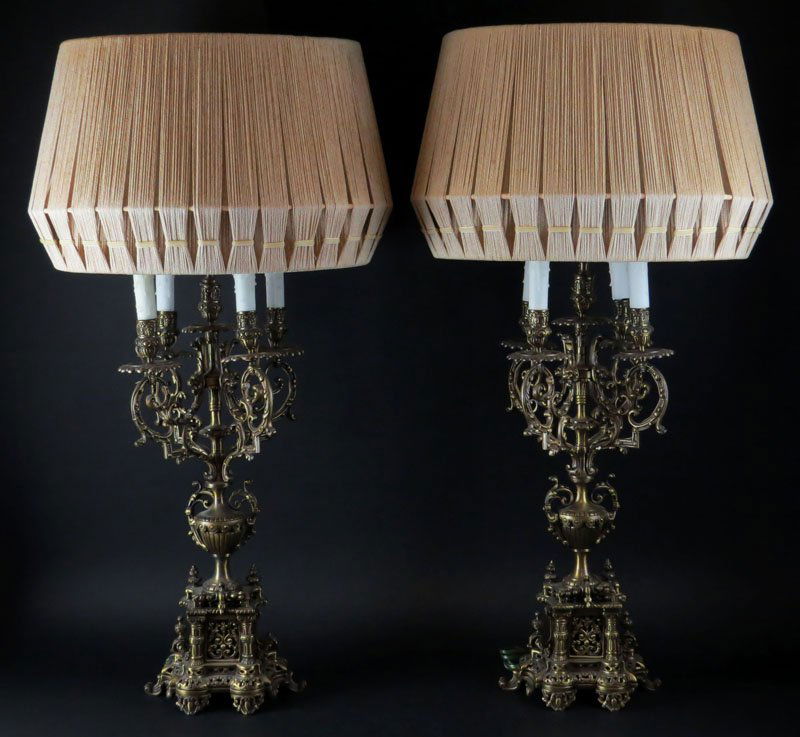 Vintage Pair of Bronze Four (4) Arm Candelabra now (1 of 1)