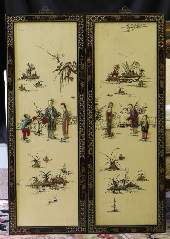 Pair of Asian Lacquer Wall Hanging Panels. Unsigned. (1 of 1)