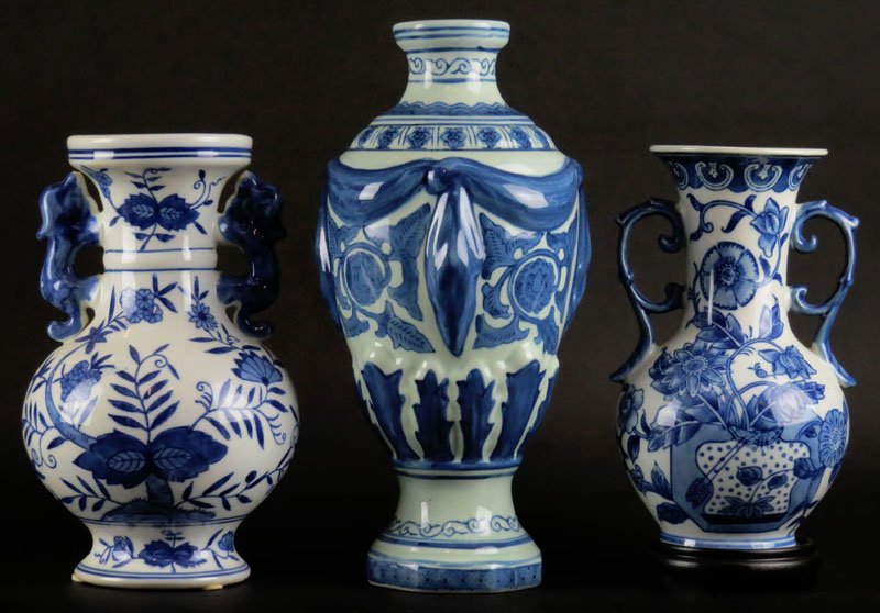 Three (3) Modern Blue and White Chinese Vases. (1 of 1)