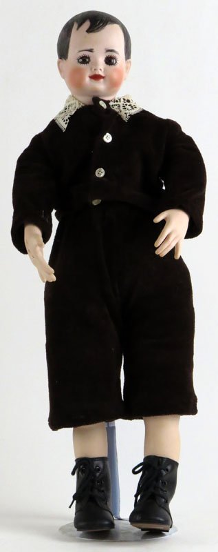Vintage Ma. E. Maar Boy Doll on Stand with Glass Eyes. (1 of 1)