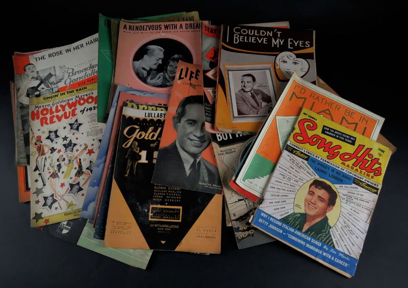 Antique Collection of 1920's-1960's Sheet Music.: Antique Collection of 1920's-1960's Sheet Music. Signed. Some Wear to Spine and Some Pages Tattered Otherwise Good Condition. Measures 13-1/2 Inches by 10-1/2. Shipping $20.00