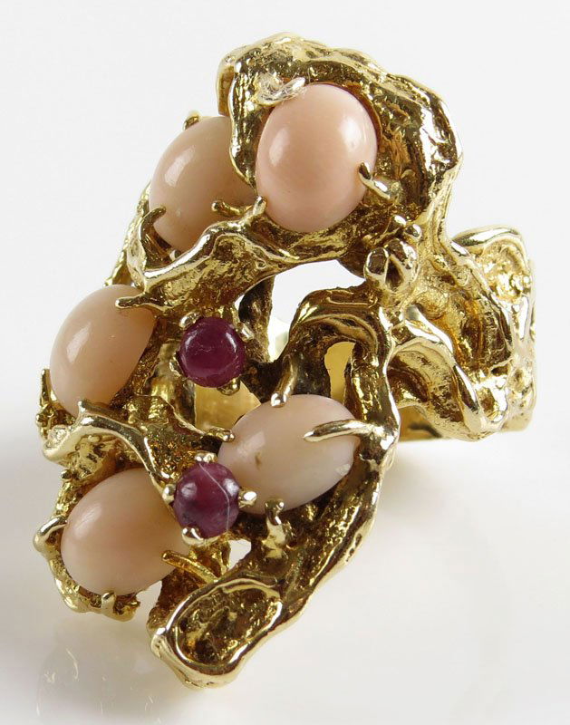 Free Style 14 Karat Yellow Gold, Coral and Amethyst (1 of 1)